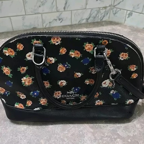 Beautiful COACH Black Floral Handbag Mini Tote Bag See Description NWOT - Picture 7 of 13